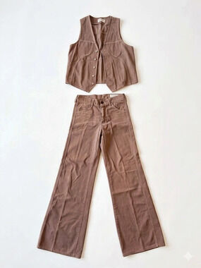 Farah Brown Wide-Leg Vest Pants Set